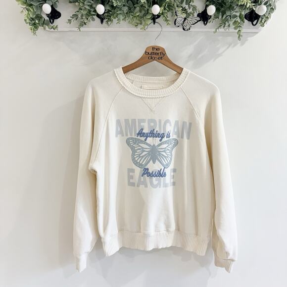 American Eagle Outfitters Tops - American Eagle Funday Graphic Raglan Sleeve Crewneck Sweatshirt Size S GG808